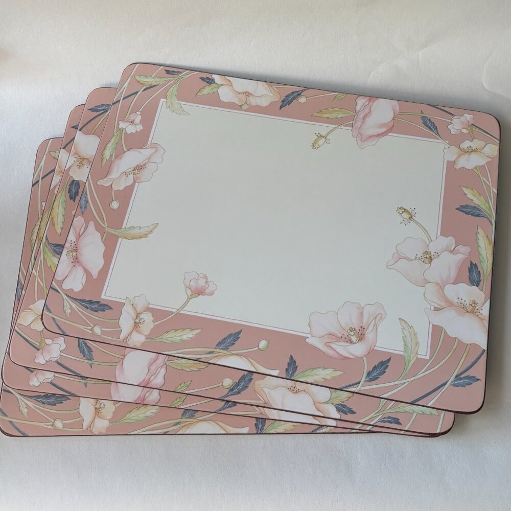 Vtg Set of Four Floral Placemat Cork Backed
